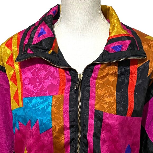 Vintage 80s WinterSet Womens Track Jacket S Art to Wear Parachute Neon Kidcore - Picture 2 of 6